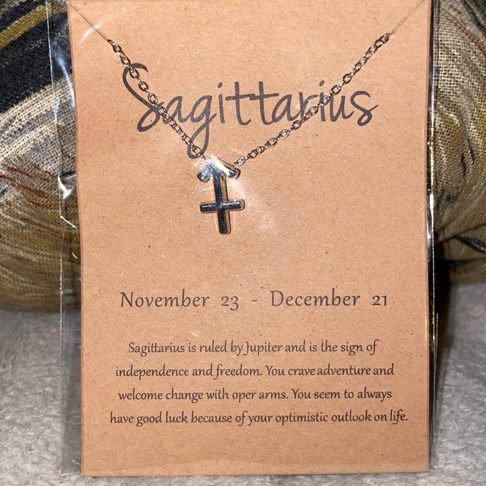 Sagittarius Zodiac Sign Necklace, Silver, 16” chain